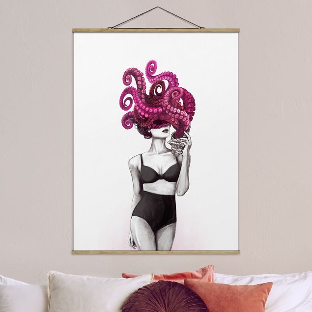 køkken dekorationer Illustration Woman In Underwear Black And White Octopus