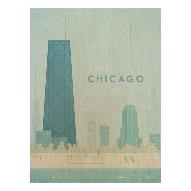 Prints på træ vintage Travel Poster - Chicago