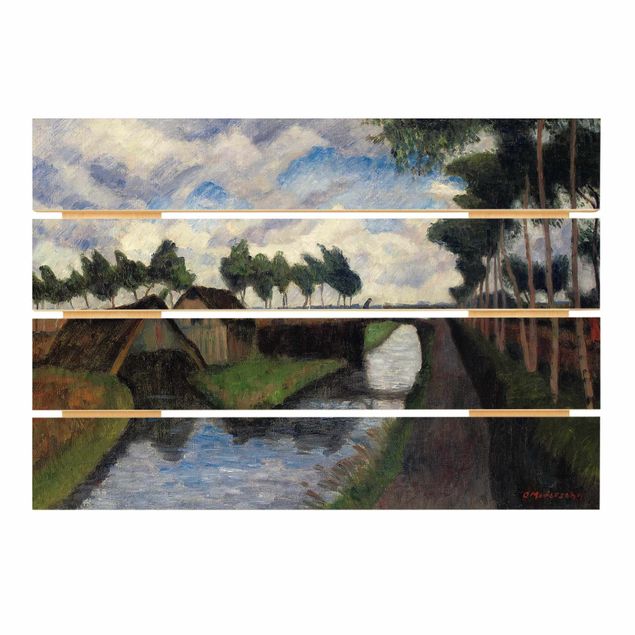 Prints på træ landskaber Otto Modersohn - The Rautendorf Canal with Boat House near Worpswede