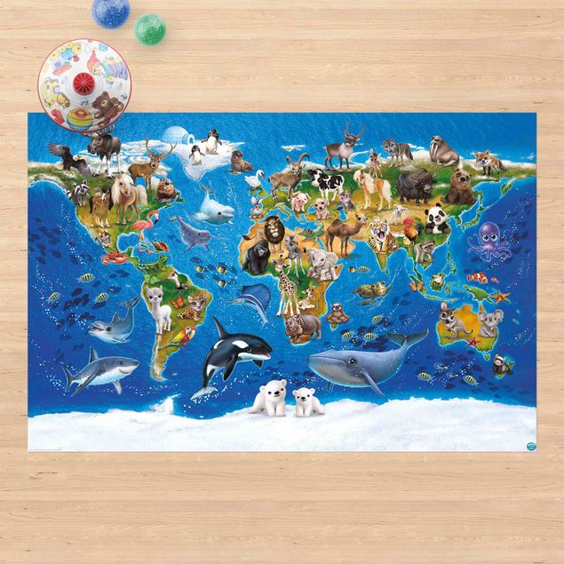 tæppe til terrassen Animal Club International - World Map With Animals