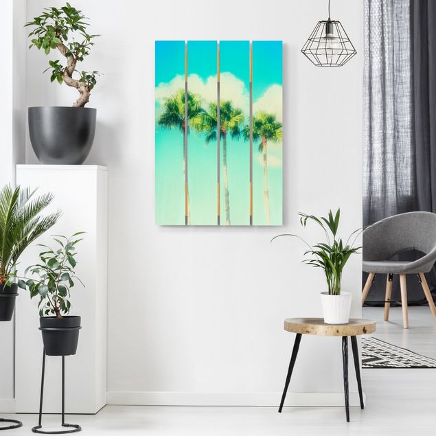 Prints på træ landskaber Palm Trees Against Blue Sky