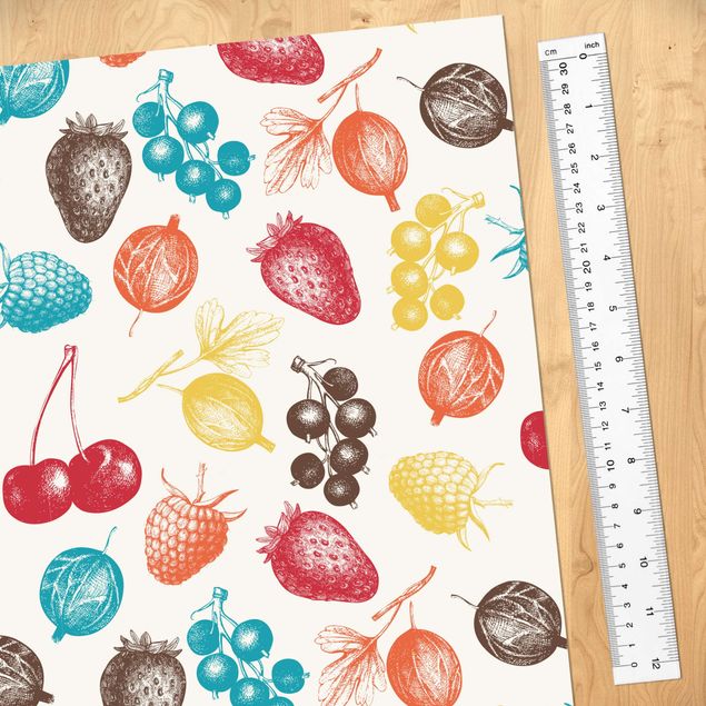 Selvklæbende folier farvet Colourful Hand Drawn Kitchens Summer Fruit Pattern