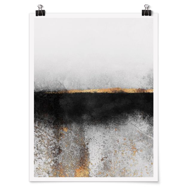 Plakater abstrakt Abstract Golden Horizon Black And White