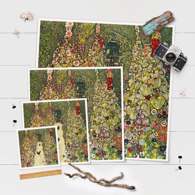 Billeder gul Gustav Klimt - Garden Path with Hens