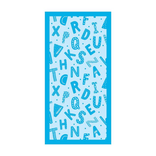 blåt gulvtæppe Alphabet With Hearts And Dots In Blue With Frame