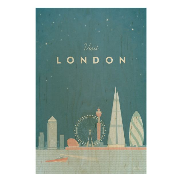 Prints på træ vintage Travel Poster - London
