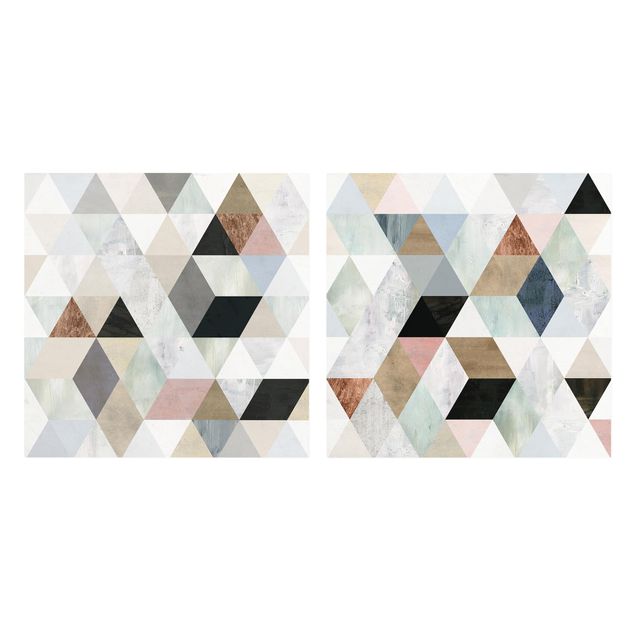 Billeder Watercolour Mosaic With Triangles Set I