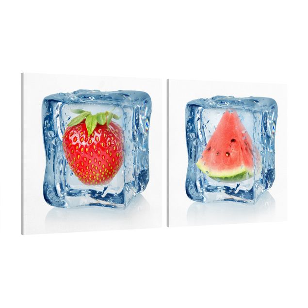 Billeder blomster Strawberry and melon in the ice cube