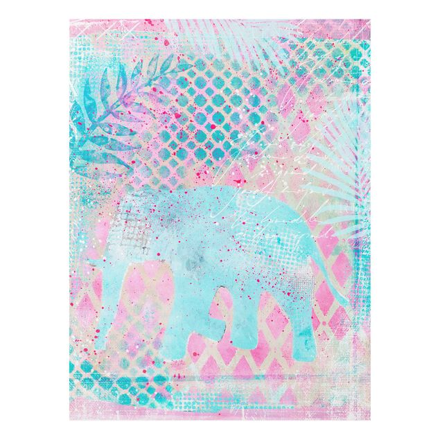 Billeder elefanter Colourful Collage - Elephant In Blue And Pink