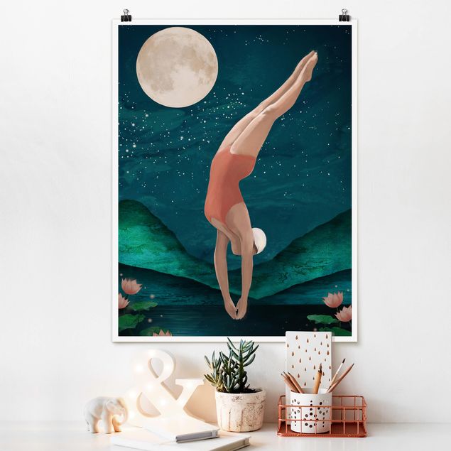 Plakater kunsttryk Illustration Bather Woman Moon Painting