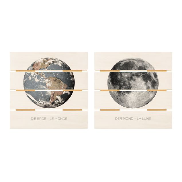Prints på træ Moon And Earth