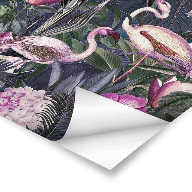 Billeder Colourful Collage - Pink Flamingos In The Jungle