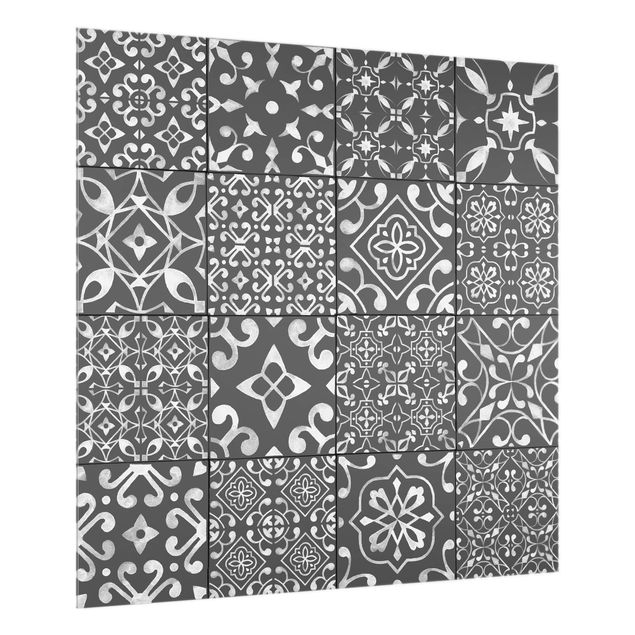 Stænkplader glas Pattern Tiles Dark Gray White
