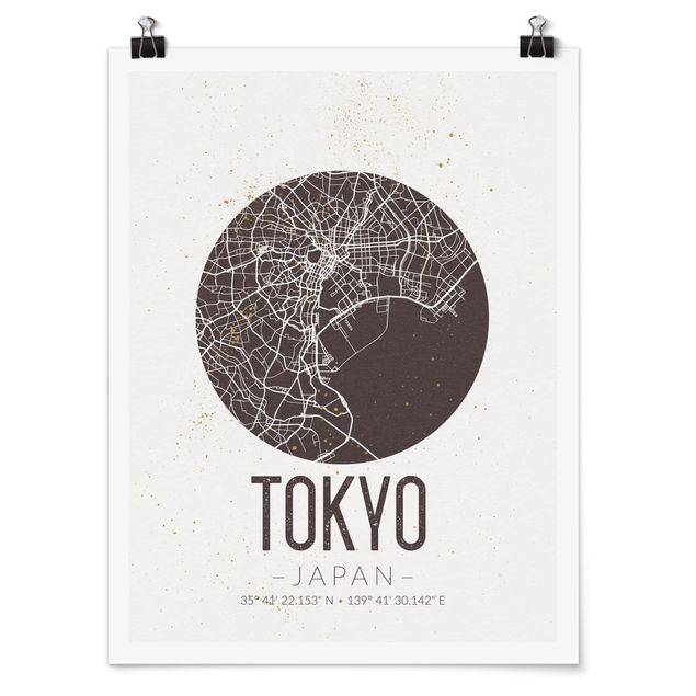 Plakater arkitektur og skyline Tokyo City Map - Retro