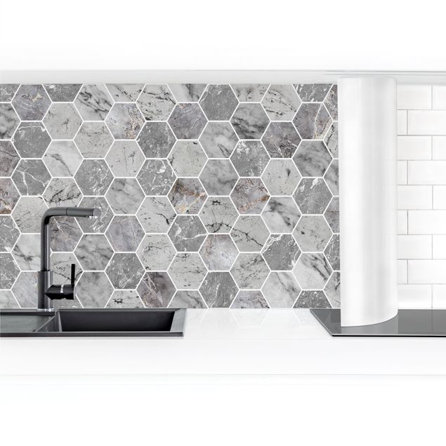 Selvklæbende folier Marble Hexagon Tiles - Grey