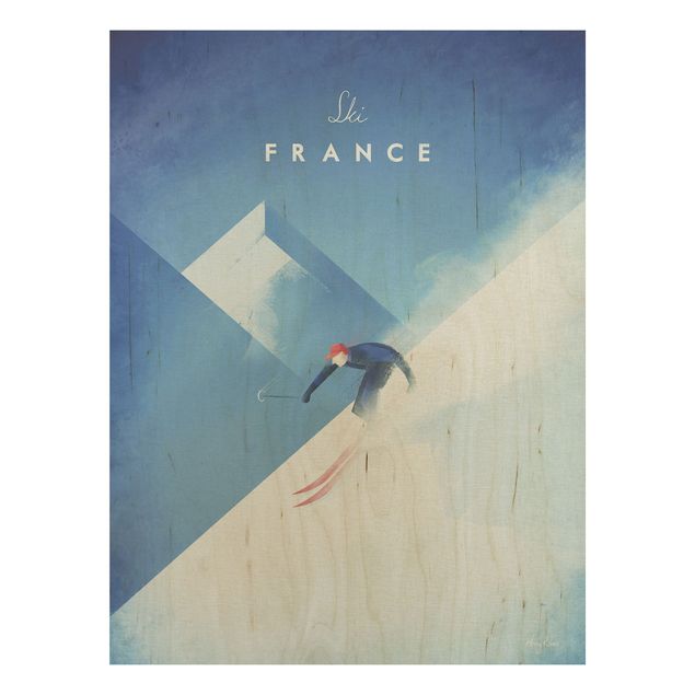 Prints på træ landskaber Travel Poster - Ski In France