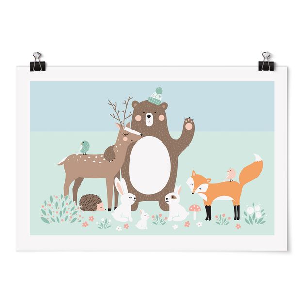 Plakater dyr Forest Friends with forest animals blue