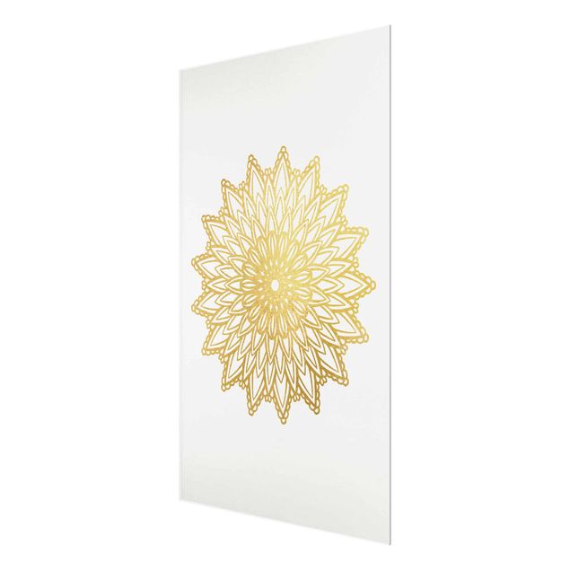 Glas magnettavla Mandala Sun Illustration White Gold