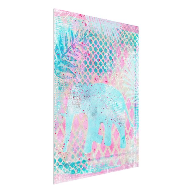køkken dekorationer Colourful Collage - Elephant In Blue And Pink