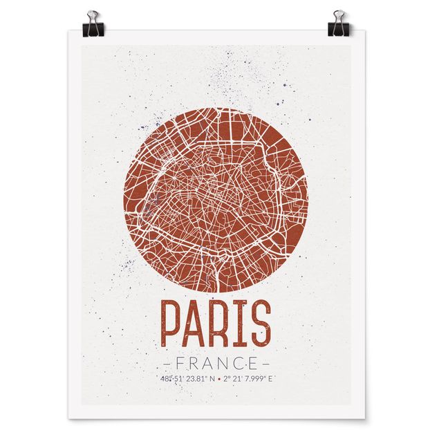 Plakater sort og hvid City Map Paris - Retro