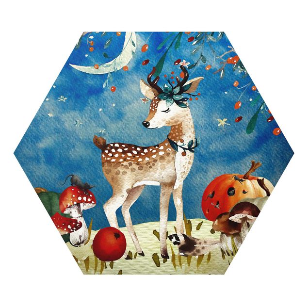 Forex Watercolor Deer In The Moonlight