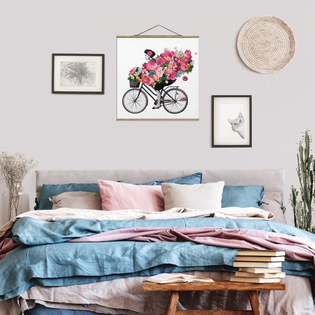 Billeder blomster Illustration Woman On Bicycle Collage Colourful Flowers