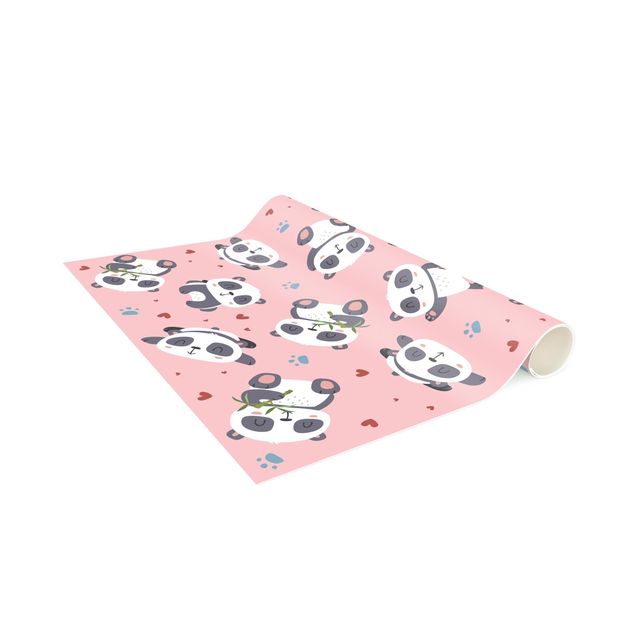løber til entre Cute Panda With Paw Prints And Hearts Pastel Pink