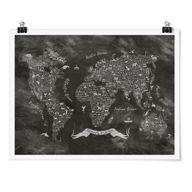 Plakater ordsprog Chalk Typography World Map