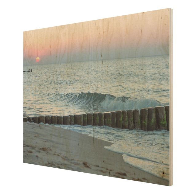 Prints på træ strande Sunset At The Beach
