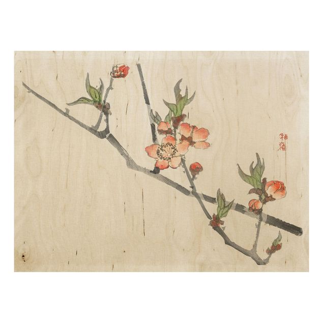 Prints på træ blomster Asian Vintage Drawing Cherry Blossom Branch