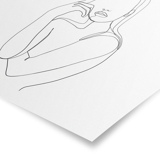 Billeder kunsttryk Line Art Pensive Woman Black And White