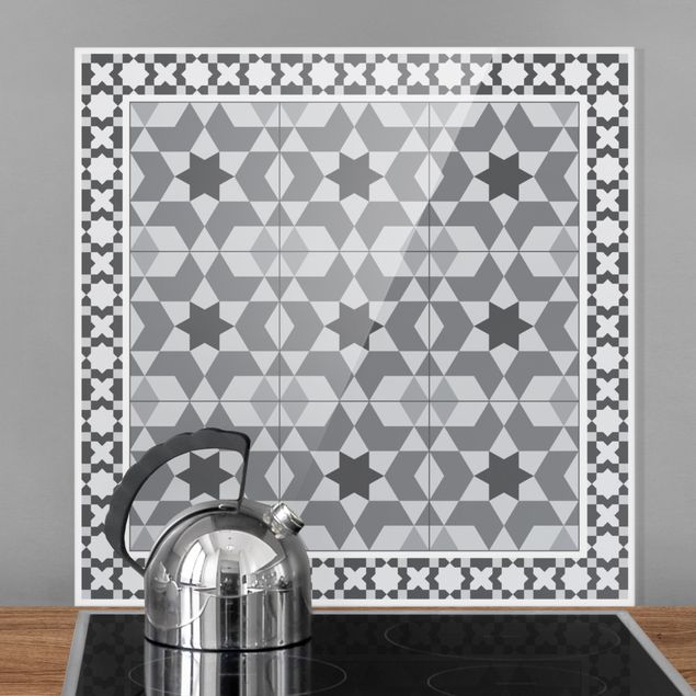 køkken dekorationer Geometrical Tiles Kaleidoscope grey With Border