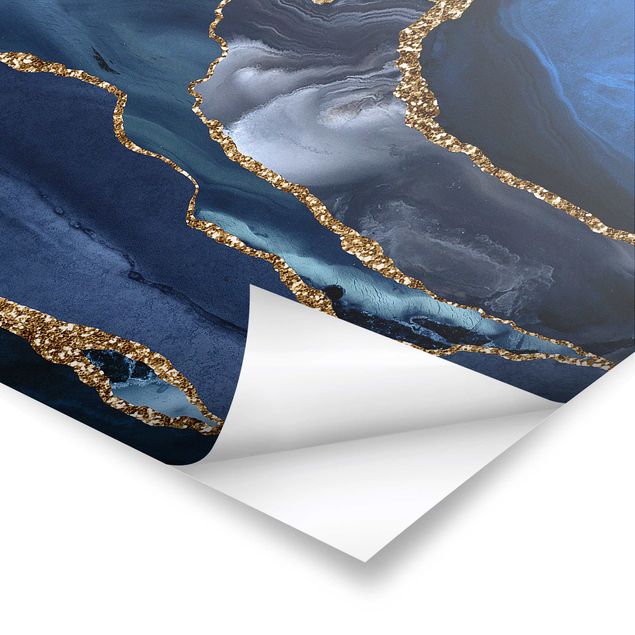 Billeder Golden Glitter Waves Blue Backdrop