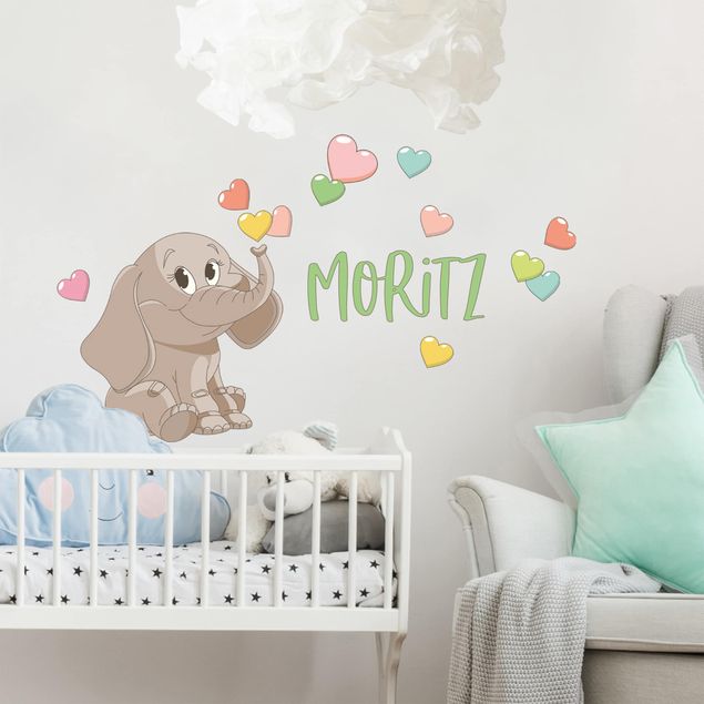 Wallstickers ordsprog Rainbow Elephant With Colourful Hearts