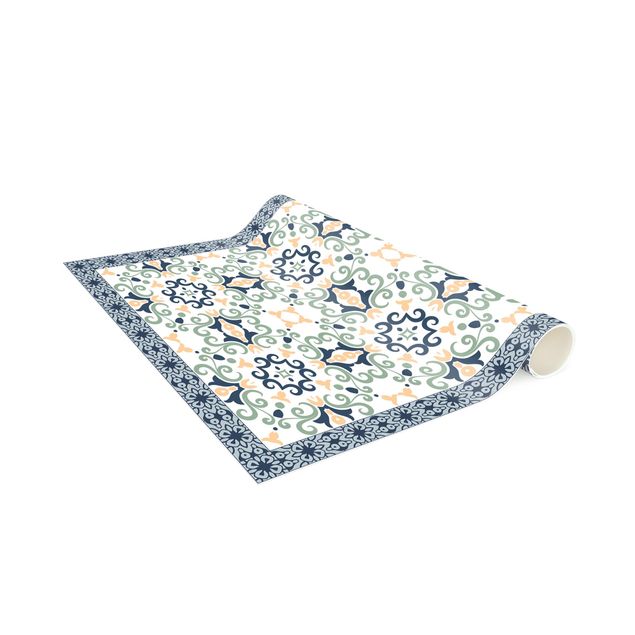 Tæpper fliselook Floral Tiles Yellowish Blue With Border