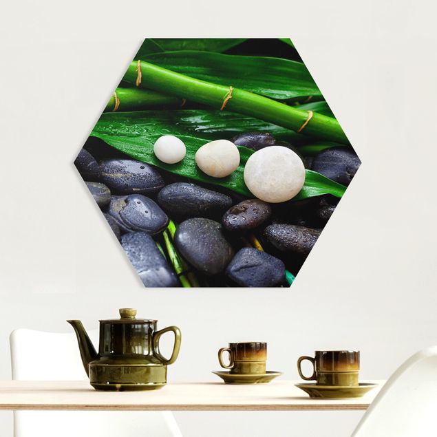 køkken dekorationer Green Bamboo With Zen Stones