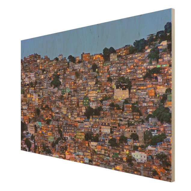 Prints på træ Rio De Janeiro Favela Sunset