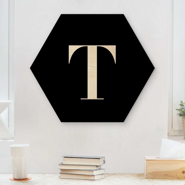 Prints på træ ordsprog Letter Serif Black T