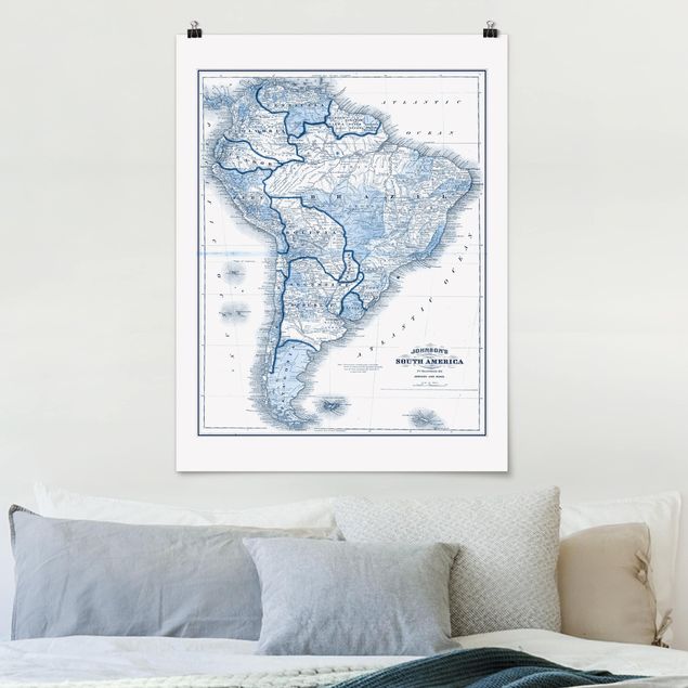 køkken dekorationer Map In Blue Tones - South America