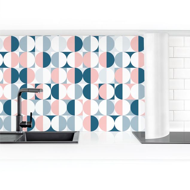 Køkken stænkplade Semicircle Pattern In Blue With Light Pink II