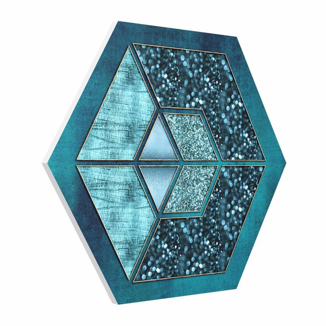 Billeder moderne Blue Hexagon With Gold Outline