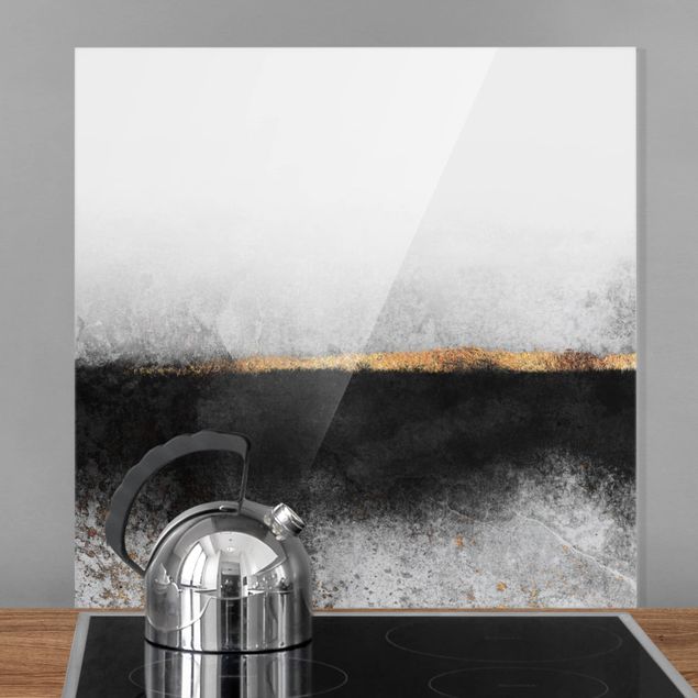 køkken dekorationer Abstract Golden Horizon Black And White