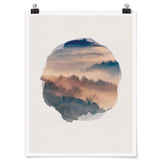 Plakater landskaber WaterColours - Mist At Sunset