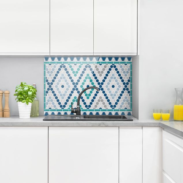 Stænkplader glas mønstre Moroccan tile pattern turquoise blue