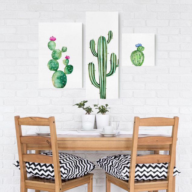 Billeder på lærred blomster Watercolour Cactus Set