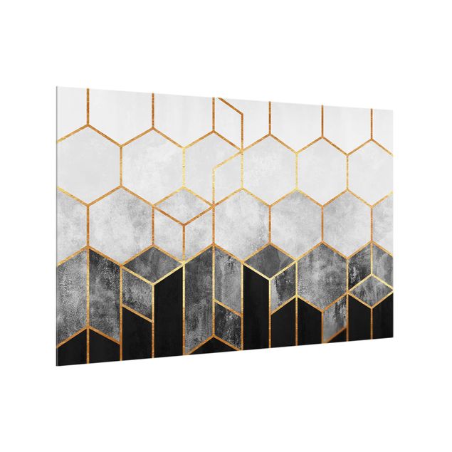 Stænkplader glas Golden Hexagons Black And White