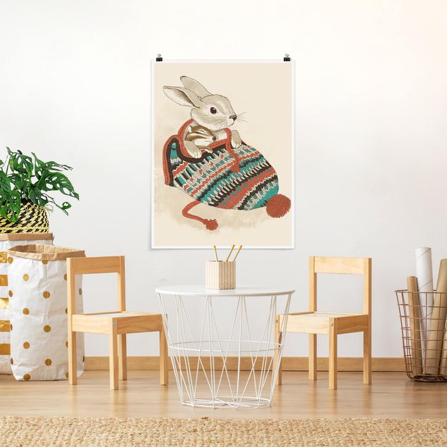 Plakater dyr Illustration Cuddly Santander Rabbit In Hat