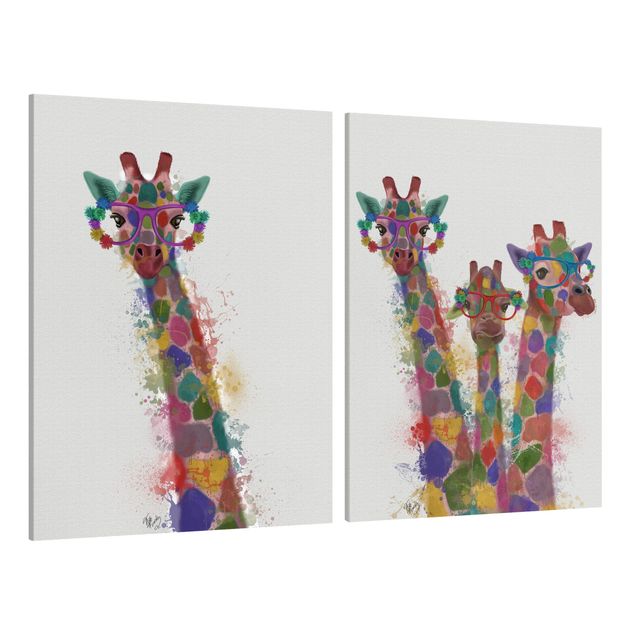 Billeder på lærred dyr Rainbow Splash Giraffes Set I