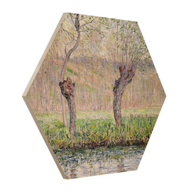 Prints på træ landskaber Claude Monet - Willow Trees Spring