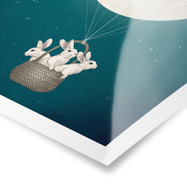 Billeder Laura Graves Art Illustration Rabbits Moon As Hot-Air Balloon Starry Sky